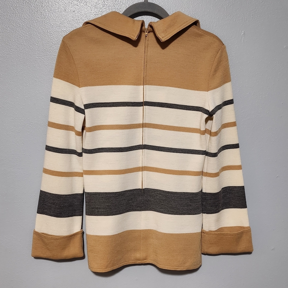 BUTTE KNIT Womens Small Striped Wool Blend Collared Sweater Neutral Vintage 70s - Picture 6 of 14